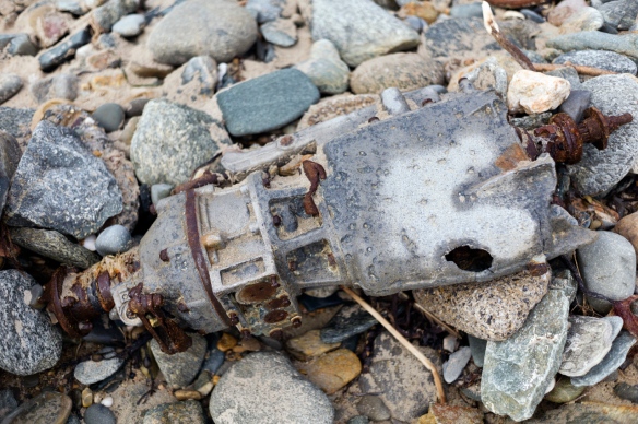 washed up motor on seaview beach, Wexford, Ireland.